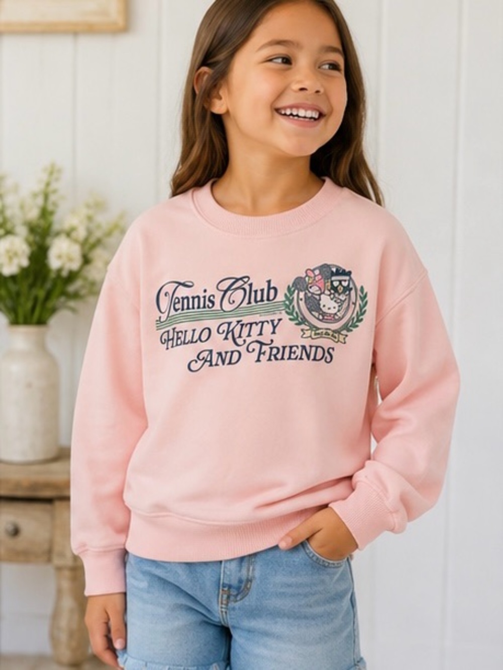 Hello Kitty Tennis Club Pink Crewneck Sweatshirt
